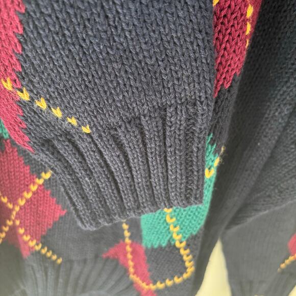 VTG New River for J. Riggings Sweater V-Neck Argyle Heritage Preppy Old Money M - Picture 7 of 8